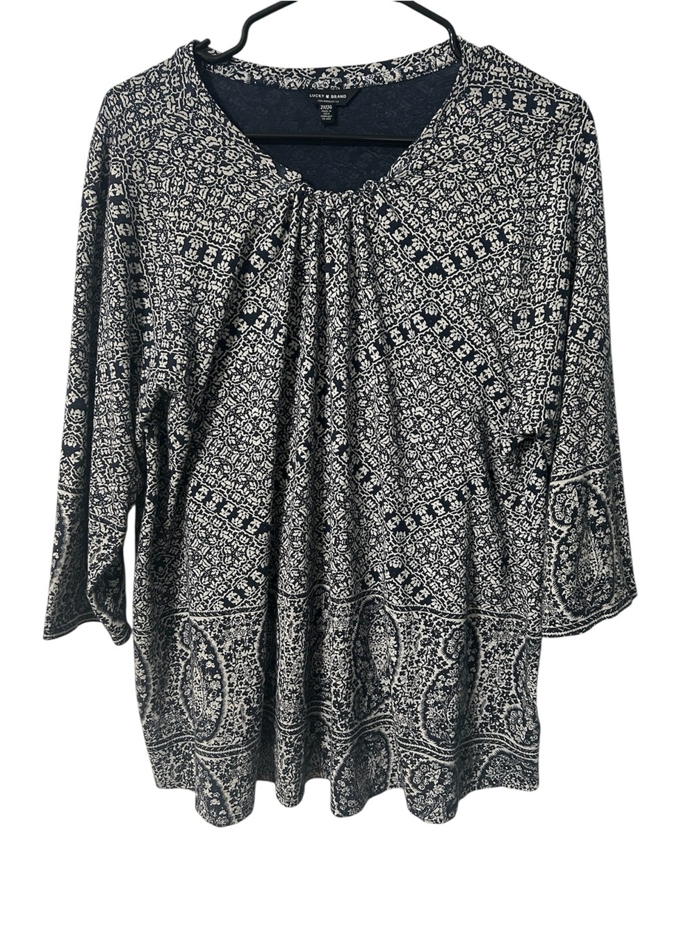 Lucky Brand Women’s Navy and White Size 2X Too California Boho Medallion Print